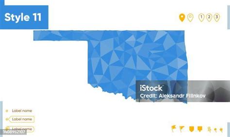 Oklahoma Usa Blue Low Poly Map Polygonal Map Outline Map Vector