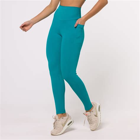 Calça Legging Basics Com Bolsos Laterais Azul Turquesa