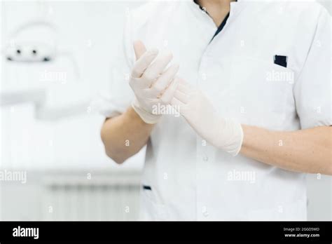 Closeup Doctor Hands In Gloves Rubber Glove Manufacturing Human Hand