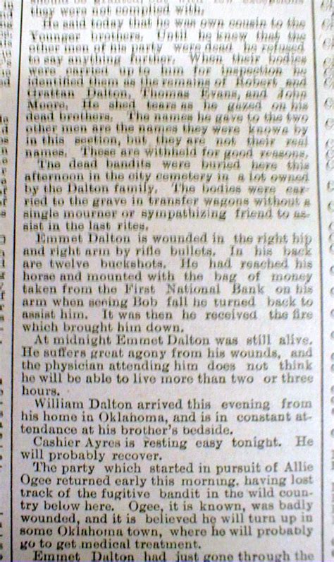 1892 newspaper DALTON OUTLAW GANG shot DEAD in COFFEYVILLE Kansas bank robbery | eBay