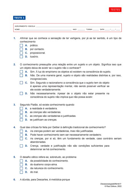 Folosofia Teste Resumos De Filosofia Afirmar Que Se Conhece