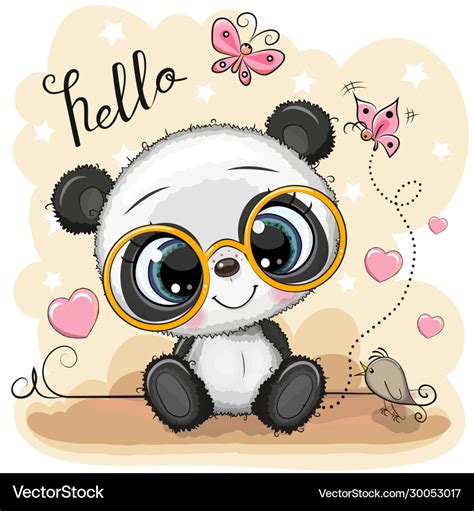 Cartoon Panda With Glasses On A Yellow Background Vector Image