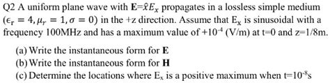 Solved Q A Uniform Plane Wave With E Ex Propagates In A Lossless