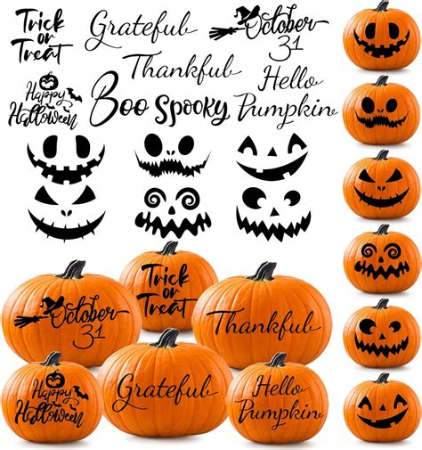 Amazon.com: 7 Sheets Large Halloween Pumpkin Decorating Stickers Kits, Cute Pumpkin Face ...