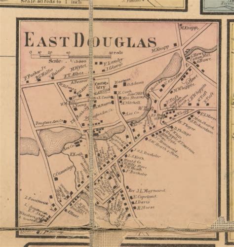 East Douglas Massachusetts 1857 Old Town Map Custom Print Worcester