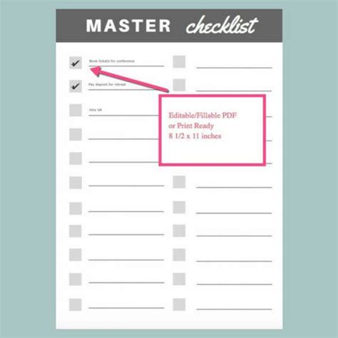 Master Checklist List To Do List Fillable Editable Pdf Letter Size