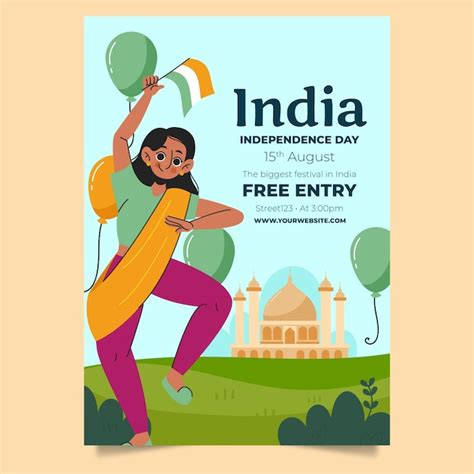 Free Vector Flat Vertical Poster Template For Indian Independence Day