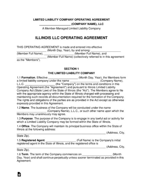 Free Illinois Llc Operating Agreements Pdf Word Eforms