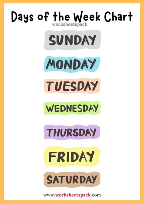 Days of the Week Chart Free Printable - worksheetspack