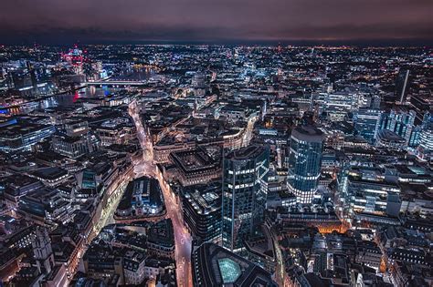 Aerial View Of City Buildings During Night Time Hd Wallpaper Peakpx