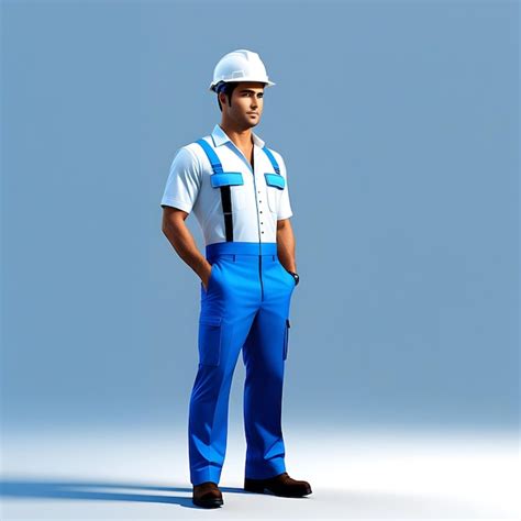 Premium Photo 3d Man Worker White And Blue Dress Full Body White