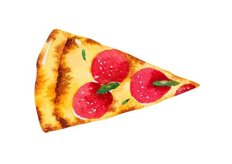 Premium Photo Pizza Pepperoni Slice Hand Drawn Watercolor