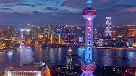 4K Clouds Shanghai Cityscape Night Sky City Lights City Trey