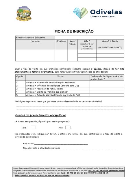 Fillable Online Ficha De Inscrio No RDM Cm Odivelas Pt Fax Email