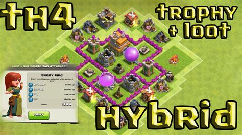 Clash of Clans Town Hall 4 Defense (CoC TH4) BEST Hybrid Base Layout ...