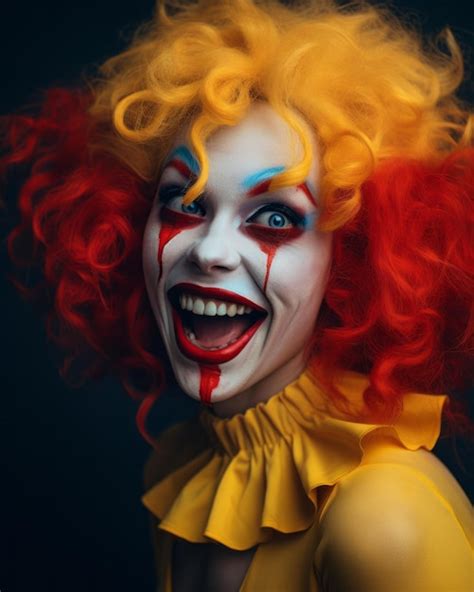 Premium Ai Image A Woman Dressed As A Clown With Bright Red Hair