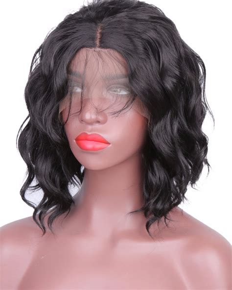 Wavy Bob Hair Cut Synthetic Lace Front Wig Natural Hairtyle Shoulder Length Lace Wig Heat