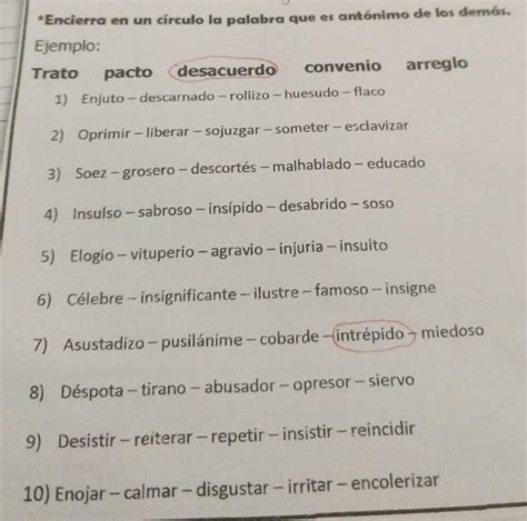 Encierra En Un C Rculo La Palabra Que Es Ant Nimo De Los Dem S Ayuda