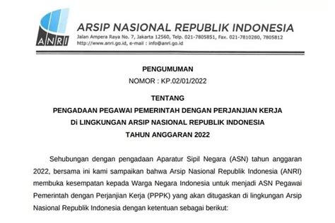 Seleksi Pppk Arsip Nasional Republik Indonesia Cek Persyaratan Dan