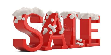 Red Word Sale With Snow On White Background 3d Illustration Stock