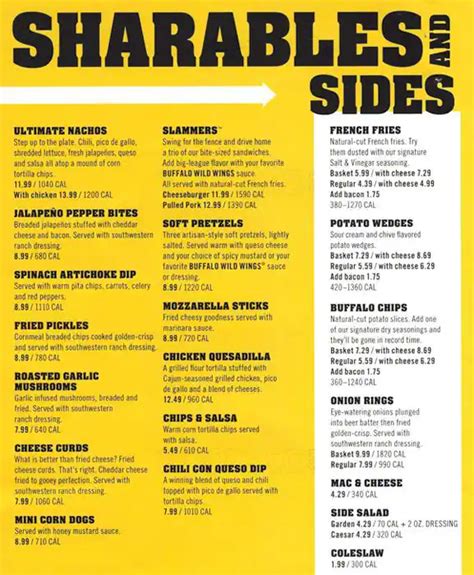 Buffalo Wild Wings Menu Downloadable Menu