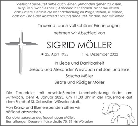 Traueranzeigen von Sigrid Möller Aachen gedenkt