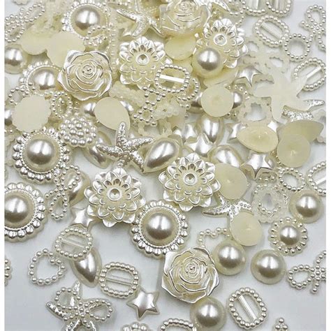 Pcs Beige Abs Resin Half Round Flower Bow Pearls For Art Flatback