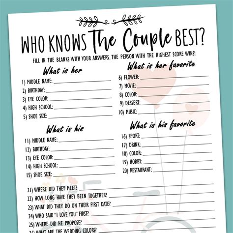 Who Knows The Couple Best Game A Sweet Couple Trivia Game Etsy