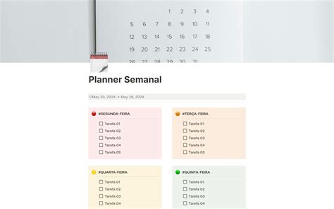 Planner Semanal Simples De Mura Designer Modelo Do Notion