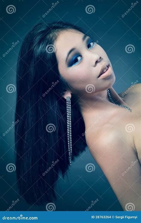 Beautiful Brunette Asian Woman With Long Black Hair Stock Photo Image