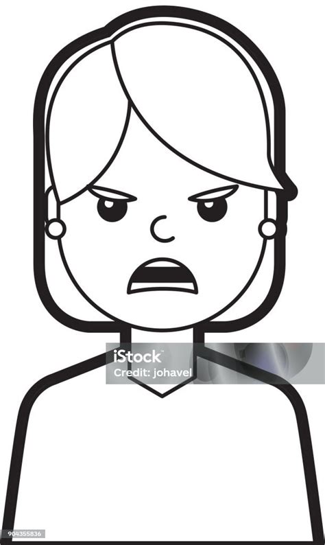 Portrait Woman Angry Facial Expression Cartoon Stock Illustration