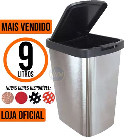 Lixeira Litros Inox Tampa Click Label Cesto De Lixo Para Banheiro