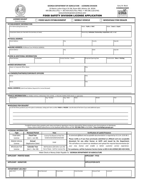 Georgia United States Food Safety Division License Application Form Fill Out Sign Online