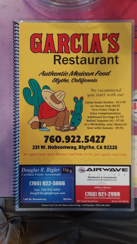 Menu at Garcia's Restaurant, Blythe, 231 E Hobsonway