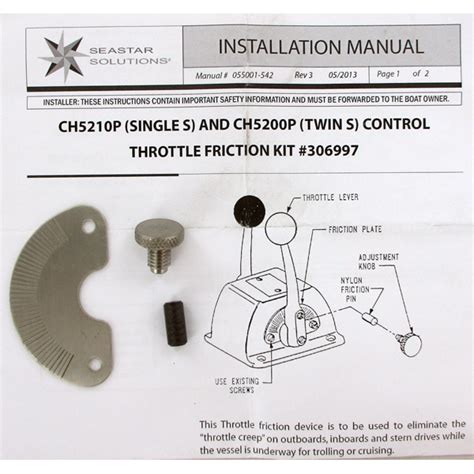 SeaStar Teleflex Morse 306997 Throttle Friction Kit S Twin S