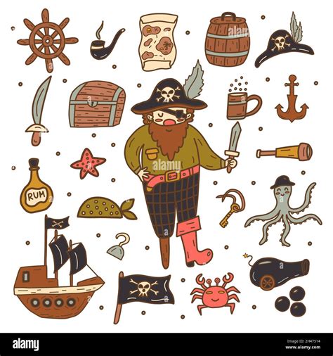 Pirate Set Bundle Hat Hook And Spyglass Treasure Map And Flag Ship Bottle Of Rum And