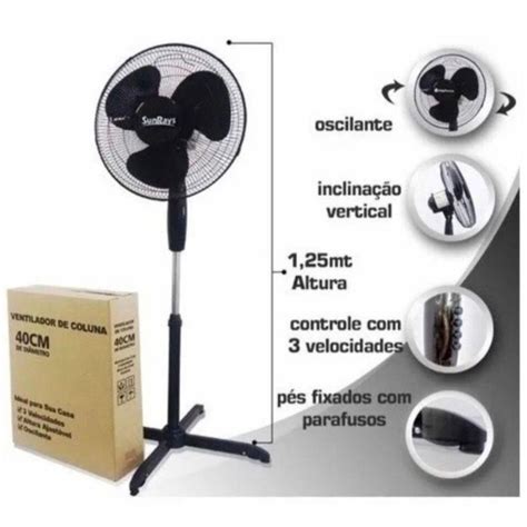 Ventilador De Coluna Cm Preto Pedestal Silencioso E Potente V E