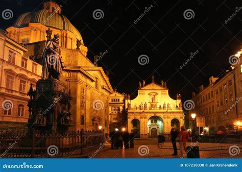 Prague Churches At Night Editorial Stock Photo Image Of Statues