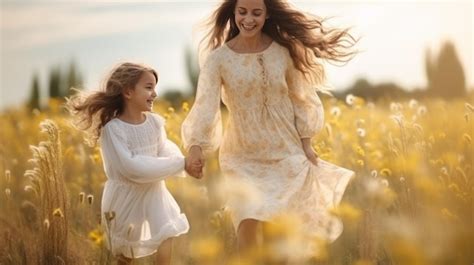 Familia feliz madre e hija jugando en el campo en un día de verano