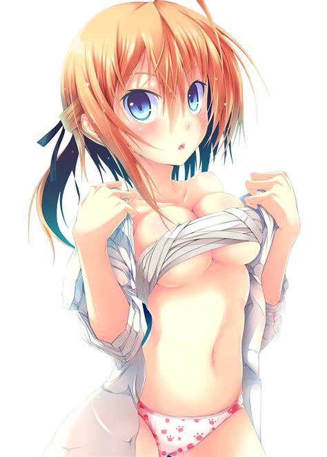 Xbooru 1girl O Ahoge Bare Shoulders Belly Blue Eyes Blush Breasts