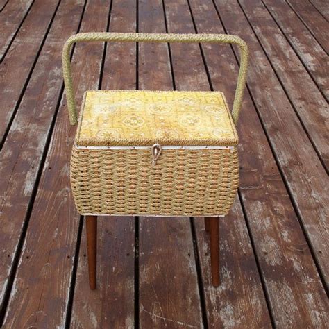 Vintage Sewing Basket Stool Weaved Box Legs Latch Dritz Etsy Sewing