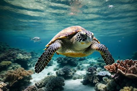 Premium AI Image Coral Reef With Sea Turtles And Fish Tropical