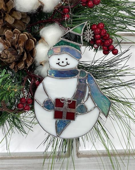 Stained Glass Snowman Christmas Tree Ornament Whimsical Etsy