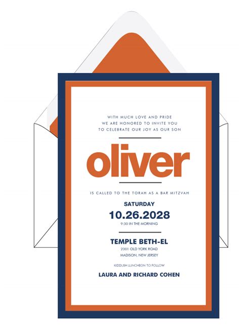 Modern Blue And Orange Evite Paperless Bar Mitzvah Invitation Cohen