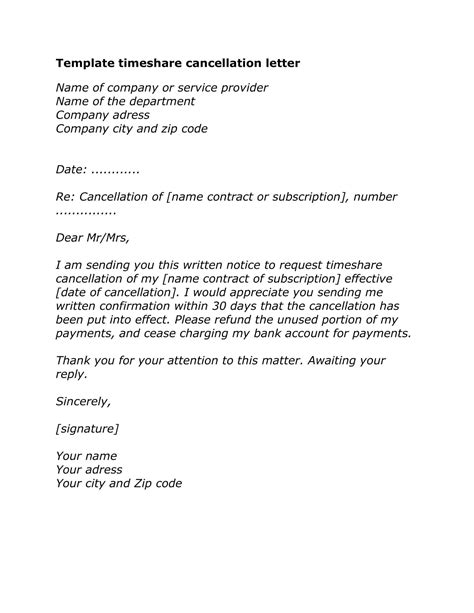 Free Printable Timeshare Cancellation Letter Templates Pdf Word