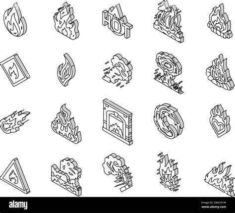 Flame Hot Fire Burn Bonfire Heat Isometric Icons Set Vector Stock Vector Image Art Alamy