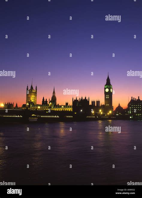 Houses of Parliament at night from across Thames, London, England UK ...