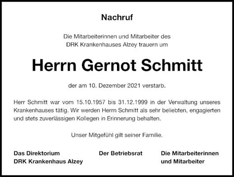 Traueranzeigen Von Gernot Schmitt Vrm Trauer De