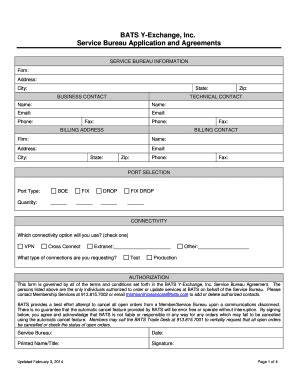 Fillable Online Byx Service Bureau Application And Agreements Bats
