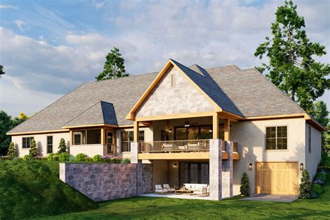 3 Bed Rustic House Plans With Coffered Great Room And Screened Porch